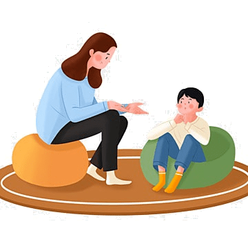 Illustration of a counselor talking with a child