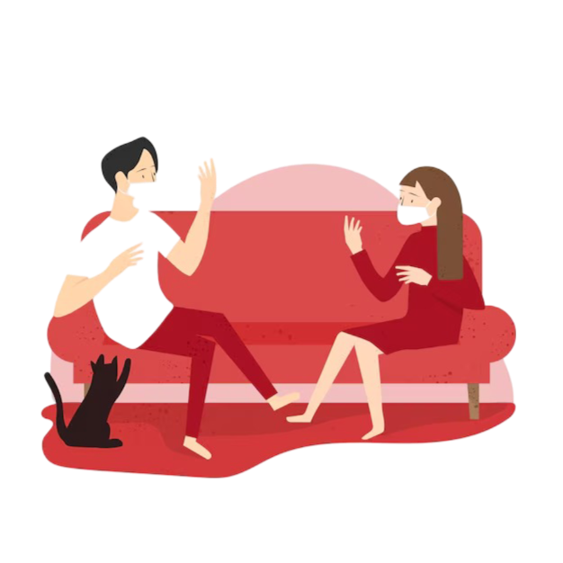 Illustration of a couple talking at home