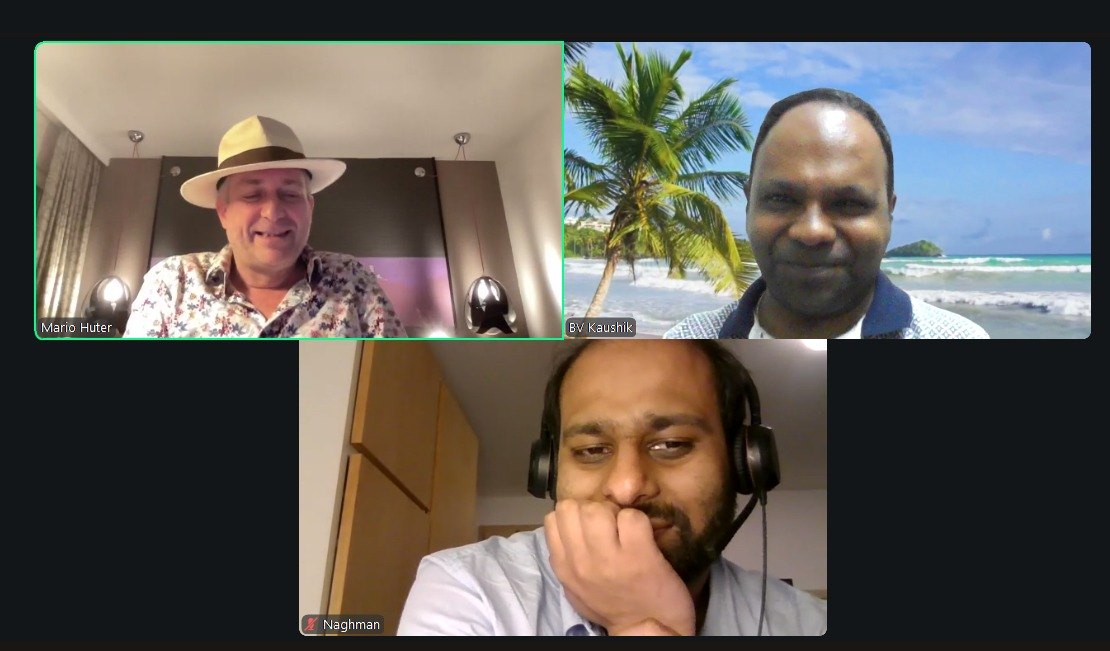 An online video-meeting session with three participants